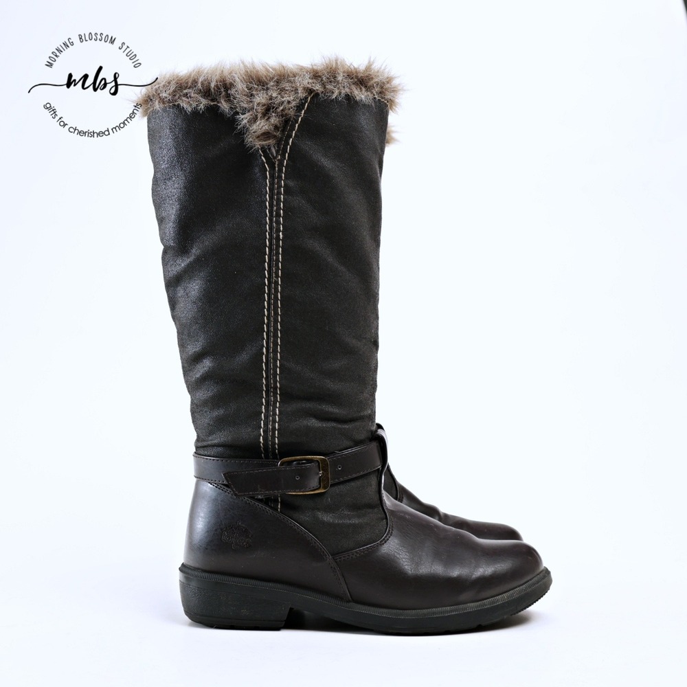 Totes Esther Faux Fur Trim Ankle Strap Waterproof Winter Boots Brown Women 8.5